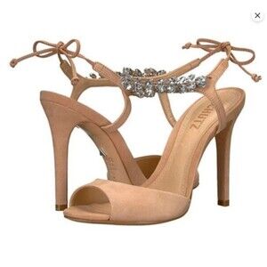 Schutz NEW Vasti Heels Nude Suede Rhinestone Anthropologie Leather Size 7.5